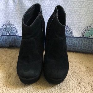 Black faux suede wedge heel with zipper